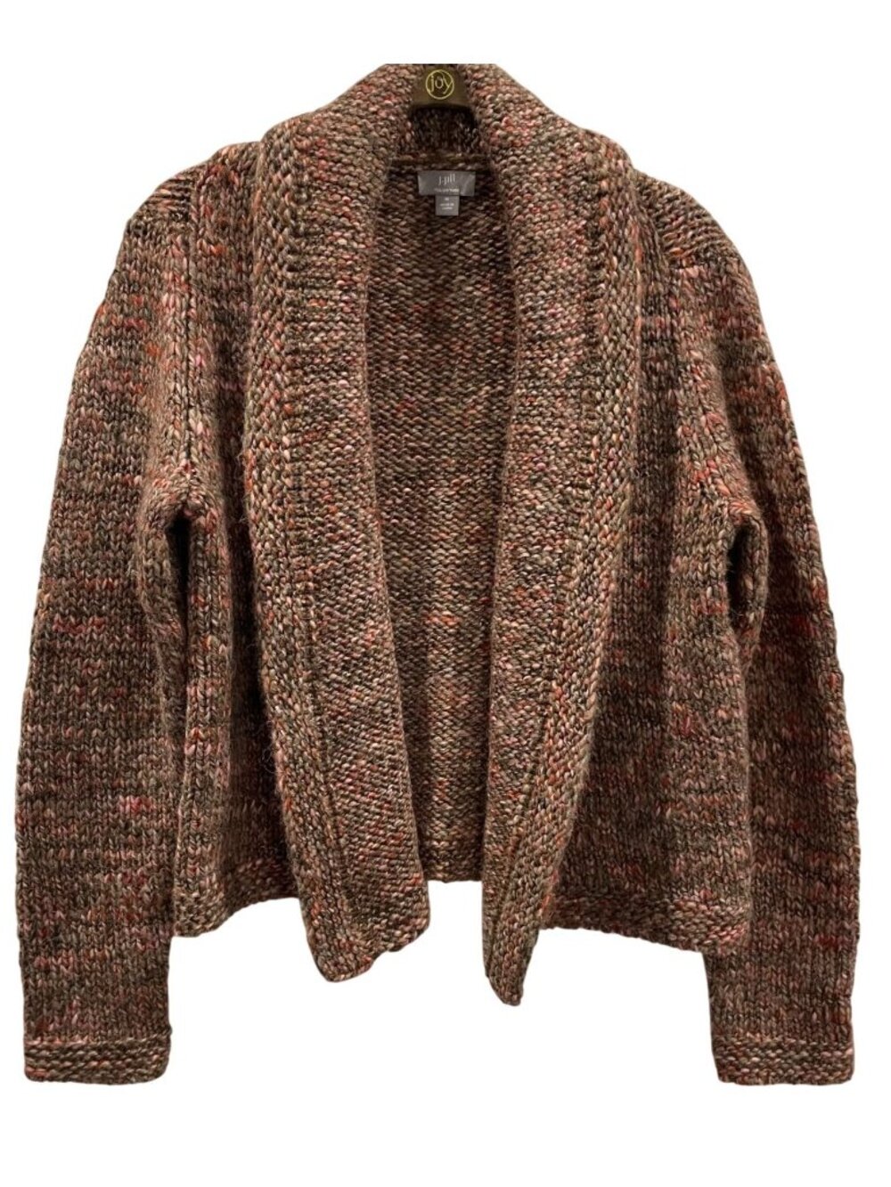 J Jill Open Front Wool Alpaca Cardigan M Brown Lagenlook Preppy Italian Yarn